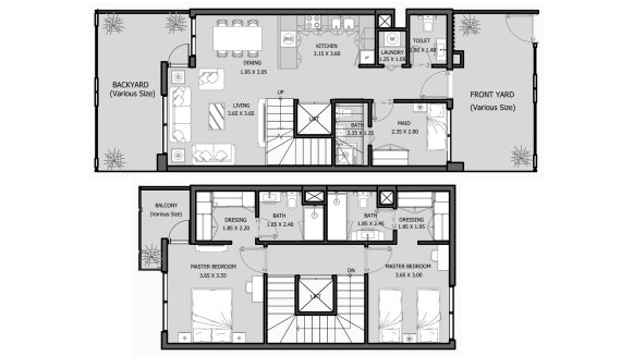 Townhouse floor plan, 4 bedrooms in ROYAL PARK No. 11007 (2D)